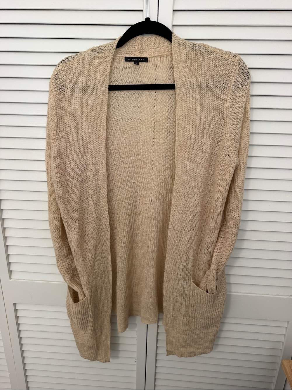 Staccato Beige Open-Front Knit Cardigan Size L
